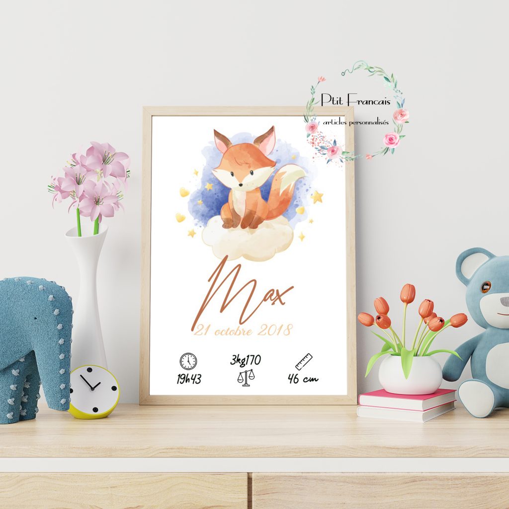 Affiche Naissance Personnalis e Renard Mes Petits Souvenirs