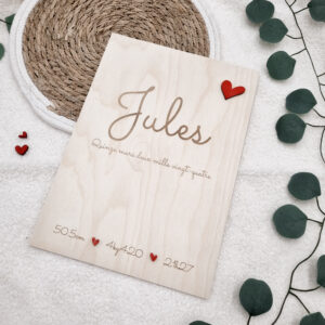 Affiche de Naissance Personnalisée en Bois